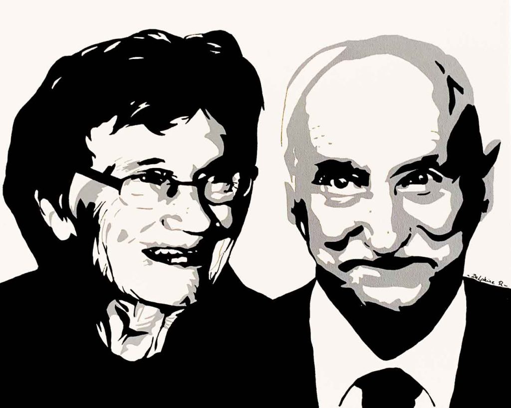 Dessin pop art d'un couple âgé, évoquant les souvenirs et la beauté du temps qui passe.